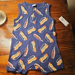 NWT Old Navy navy Blue Hot Dog Print Baby Romper